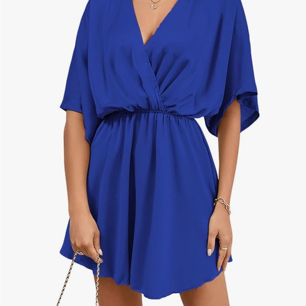 Silk Blue V-Neck Dress